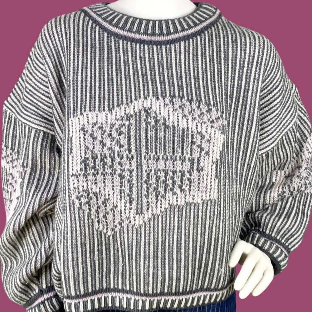 Vintage Unionbay Wool Blend Sweater, Striped Chunky Knit, Y2K Crop Top, Size‎ L